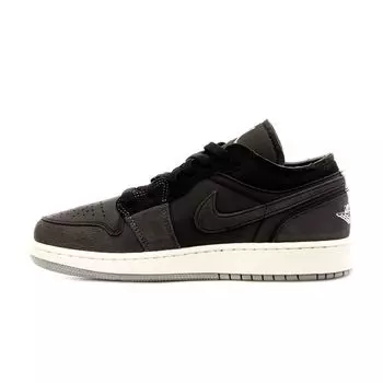 Air Jordan 1 Low SE Craft GS Inside Out — Детские кроссовки черные светло-графитовые с парусом цементно-серого цвета DV0478-001 36