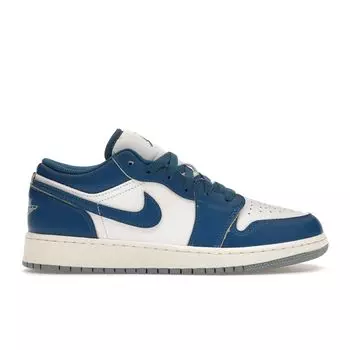 Air Jordan 1 Low SE GS Industrial Blue Детские кроссовки Белый Сине-Серый Парус FN9137-141 36
