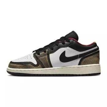 Air Jordan 1 Low SE GS Wear-Away — светло-коричневые детские кроссовки чёрно-белый-белый оникс DQ8421-001 38