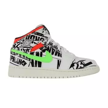 Детские кроссовки Air Jordan 1 Mid GS All Over Logos Белый Racer-Синий-Черный-Cyber-Infrared-23-Sail 554725-143