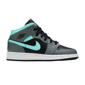 Air Jordan 1 Mid GS Grey Aqua Kids Кроссовки Черные Светло-Аква Темно-Дымчато-Серый 554725-063