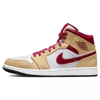 Air Jordan 1 Mid Light Curry Cardinal Red Мужские кроссовки Коричневый Белый-Белый Оникс 554724-201 43