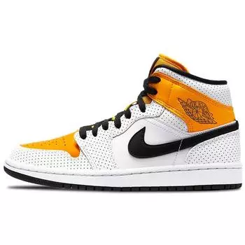 Air Jordan 1 Mid Perforated - Белые университетские золотые женские кроссовки черные BQ6472-107 37.5