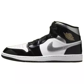 Air Jordan 1 Mid SE черные белые серебристые мужские кроссовки металлик-золото HV0789-010 40.5
