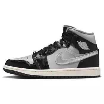 Air Jordan 1 Mid SE Черные Хромовые Женские Кроссовки Металлик-Серебристый Светло-Дымчато-Серый Парус FB9892-002 40