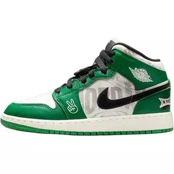 Air Jordan 1 Mid SE GS Big Energy Детские кроссовки Зеленый Сосново-зеленый Черный HF3200-300 36.5