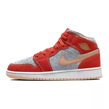 Air Jordan 1 Mid SE GS Denim Red Детские кроссовки Cinnabar Hemp White DM4384-600 36