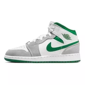 Air Jordan 1 Mid SE GS Grey Pine Green Детские кроссовки Белый Светло-Дымчато-Серый DC7248-103 36