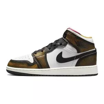 Air Jordan 1 Mid SE GS Wear-Away - Детские кроссовки Taxi Black White Sail DQ8418-071 36.5