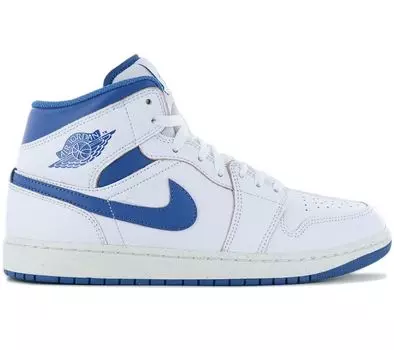 Air Jordan 1 Mid SE - Мужские кроссовки кожаные бело-синие FN5215-141 ОРИГИНАЛ EU 45 US 11