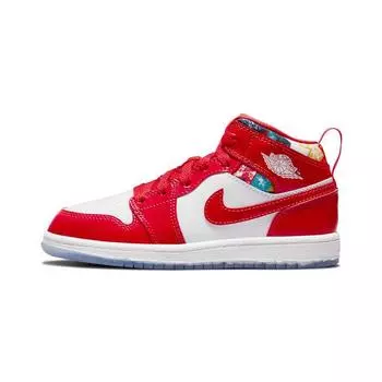 Air Jordan 1 Mid SE PS Barcelona Sweater Детские кроссовки Красный Чили-Красный Белый DC7249-600 29.5