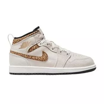 Air Jordan 1 Mid SE PS Brown Elephant Детские кроссовки Светло-оревово-коричневый металлик-золото-белый DZ5370-102 29.5