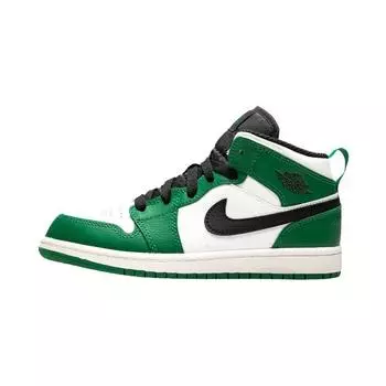 Air Jordan 1 Mid SE PS Pine Green Kids Sneakers Black-Sail BQ6932-301
