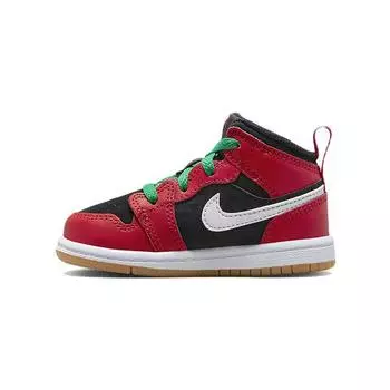 Air Jordan 1 Mid SE TD Christmas Детские кроссовки Черный Белый Малахит DQ8420-006 26