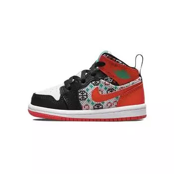 Air Jordan 1 Mid SE TD Ugly Christmas Sweater Детские кроссовки Красный Белый Черный DM1209-150 26
