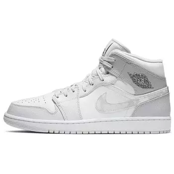Air Jordan 1 Mid Swoosh Logo — Серые мужские кроссовки с камуфляжным принтом White Photon-Dust Grey-Fog DC9035-100