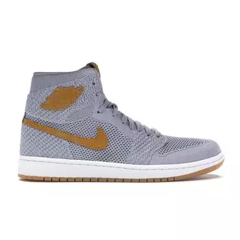 Air Jordan 1 Retro High OG Flyknit Wolf Grey Мужские кроссовки Gum-Yellow-White-Golden-Harvest 919704-025