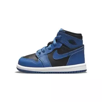Air Jordan 1 Retro High OG TD Dark Marina Blue Детские кроссовки Черный Белый AQ2665-404 27
