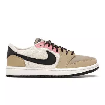 Air Jordan 1 Retro Low Fleece Parachute Бежевые женские кроссовки Tan Black-Beach AQ0828-200