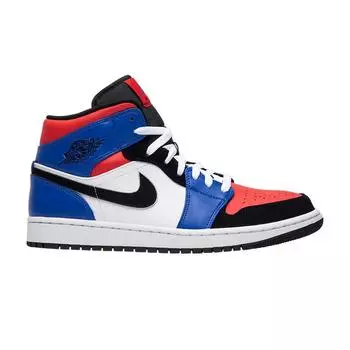 Кроссовки унисекс Air Jordan 1 Retro Mid Top 3 Разноцветные бело-черно-гипер-королевский 554724-124 44