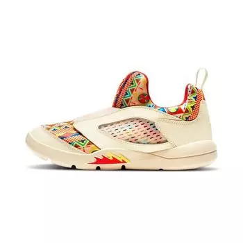 Air Jordan 5 Retro Little Flex PS Детские кроссовки на китайский Новый год кремового цвета с парусом чили-красный DD2243-100 35