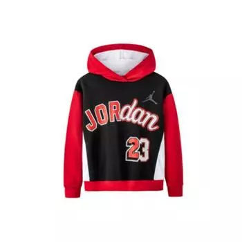 Air Jordan Kids Letter Logo Print Color Block Hoodie Long Sleeve Hoody Hoody Long Sleeves Kids Tops Black JD2232026GS-002 XL