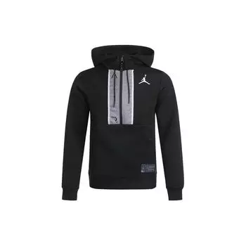 Air Jordan Повседневная спортивная куртка с капюшоном с логотипом на половину молнии, мужская верхняя одежда, черный CK6454-010