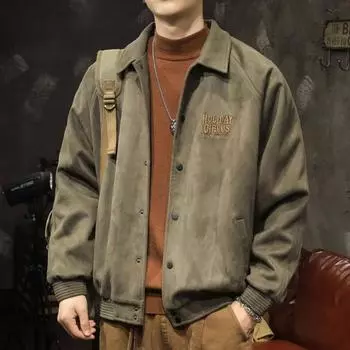 Air Layer Весна и Осень Рабочая Куртка Мужская Свободная Зимняя Бейсбольная Куртка Из Оленьей Кожи С Лацканами M