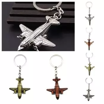 Air Plane Model Airplane Keychains DIY Travel Keyring Gift Airplane Key Ring Male Silver-A