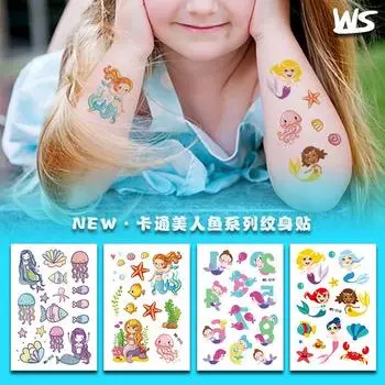 Airasia Creative Cartoon Русалочка Единорог Балетная татуировка наклейка, Детская любовь Принцесса татуировка наклейка 7.5 * 11cm, OPP bag packaging
