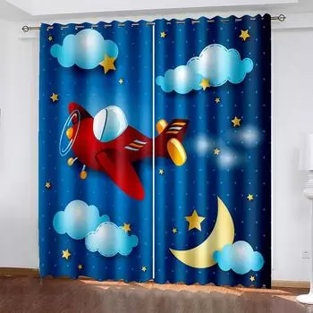 Самолеты, облака и звезды, 3D-картина, занавески для детской комнаты, окна, гостиной, спальни, кухни, на открытом воздухе, в помещении, занавески с принтом из ткани 100W160H(CM)40x63in&Hook