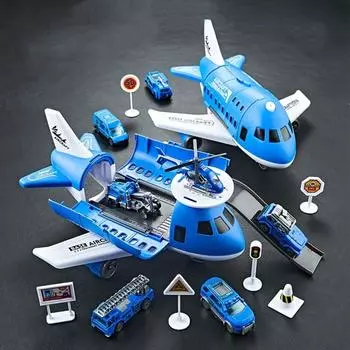Aircraft Model Airplane Car Toy with 6 Road Signs Deformation Airplane Toy Christmas Gift