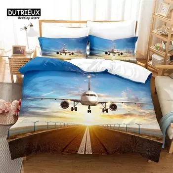 Aircraft, Vehicle Bedding Set, 3Pcs Duvet Cover Set, Soft Comfortable Breathable Duvet Cover, For Bedroom Guest Room Decor 150x200cm 3pcs