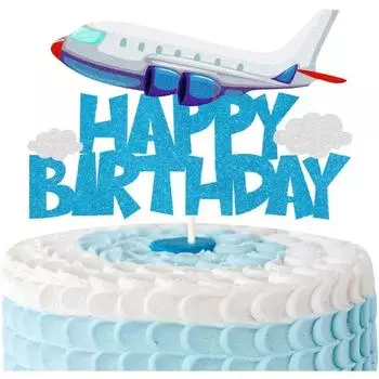Airplane Birthday Cake Topper,Airplane Travel Themed Birthday Party Decorations for Kids Birthday Party,Baby Shower синий