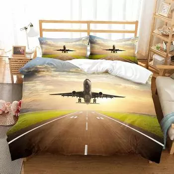 Airplane Blue Sky Printed 3D Bed Linen Queen Size Bedding for Boys Kids Aircraft Duvet Cover Set Planes Home Textile De Bedding EU single(135x200cm)