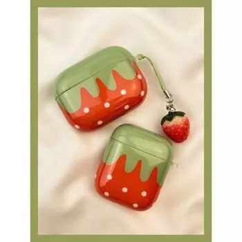 Airpod3 Wireless Bluetooth Aipods2 Earphone Case 1 Generation Third Generation Pro for Apple 4 Second Generation Airpodpro 4 Generation 5 Generation AirPods 4 [Niche style cute strawberry + Pendant]]