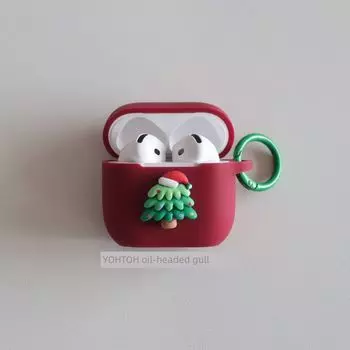 Airpods4 Fourth Generation Active Noise Reduction Wireless Bluetooth Earbuds Case Drop-Resistant Ipods2/3 New Arrival One-Piece Christmas Wind Soft Apple AirPodsPro2 Wine Red + circle hanging buckle