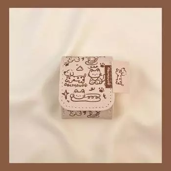 AirPods Brown Soft Case Apple Leather Protective Case Airpods 3 [Brown lines cat puppy] single shell