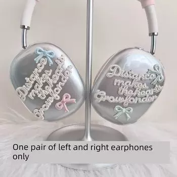 Airpodsmax2 Ribbon Bows Earphone Case Ballet Style Sweet Suitable for Apple APM Headset English Letter French Soft Case Transparent Protective Cover Airpods Max 1/2 generation [Neutral]] Margaret