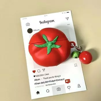 Airpodspro Second Generation Protective Case Airpods3 Generation Niche Silicone Shatter-resistant/2 Generation Soft Box Creative Cartoon Men and Women Apple airpods Pro/Pro II A red tomato + pendant