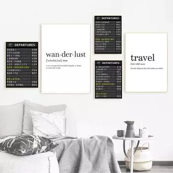 Airport Board Posters Destination Canvas Painting Travel Board Quotes Traveler Wall Art Pictures Room Decor Home Decoration 21X30cm No Frame