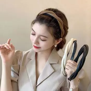 AISHG повязка для волос из искусственной кожи для женщин, плетеная повязка на голову с крестообразными зубцами, обруч для волос, нескользящие ленты для волос, аксессуары для волос для девочек чёрный