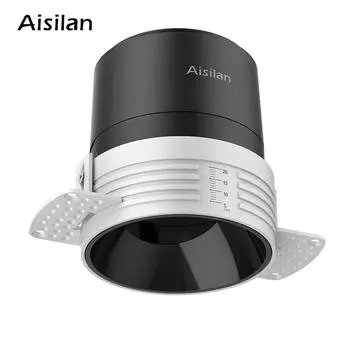 Aisilan LED Recessed Ceilling Downlight Frameless 7W Cutout Size 8cm Anti-glare Spot Light for Living Room Corridor Bedroom 7W&Warm White чёрный
