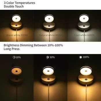 Aisilan Регулируемый светодиодный настенный светильник с регулируемой яркостью, настенный светильник для помещений с сенсорным выключателем, прикроватная лампа, алюминиевый светильник 7W&3-CCT белый