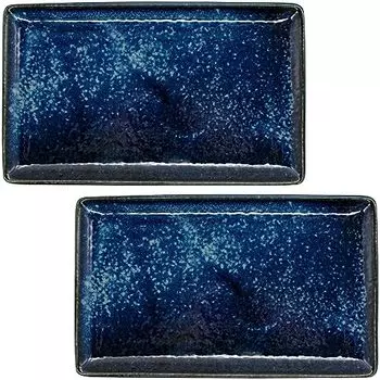 Aito 567518 Длинная квадратная тарелка натурального цвета, набор из 2 шт., прибл.. 8,3 x 5,1 дюйма (21 х 13 см), Темно-синий, Mino Ware, можно мыть в посудомоечной машине, можно использовать в микроволновой печи, M