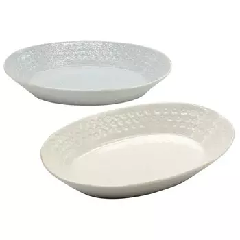 Aito Aito Manufacturing Oval Curry Plate Pasta Plate Bowl Pair Set 26 x 16 cm White Gray Microwave Dishwasher Safe Mino Ware Made in Japan 113503