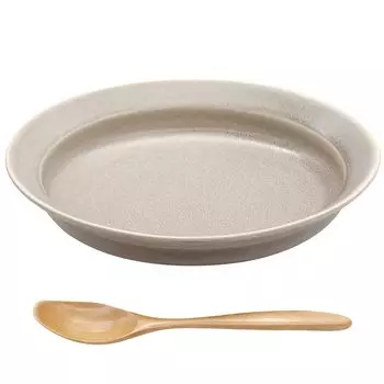 Aito aito Seisakusho Oval Curry Plate Pasta Plate Bowl 24 x 19 cm Wooden Spoon Included Gray Microwave Dishwasher Safe Mino Ware Made in Japan 111110