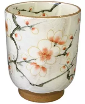 Aito Ceramic Ankiln Tea Cup Wooden Large Red and White Plum Toa Kyo-yaki Kiyomizu-yaki (In Box) 017-01