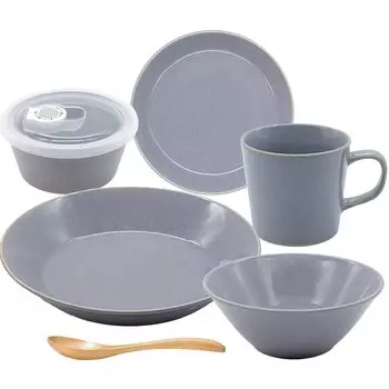 Aito Dinnerware Mino Dishwasher and Microwave Made in Product Number for Single Living Natural Color Set, 6-Piece Set, Blue-Gray, Ware, Safe, Japan,