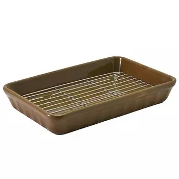 Aito Seisakusho 111008 Жаропрочная тарелка для запекания, длинная квадратная тарелка с сеткой 23 x 16 см, форма для выпечки брауни в духовке, коричневая посуда Mino, сделано в Японии, прибл. коричневый